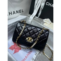 Knockoff Chanel SMALL FLAP BAG Calfskin Imitation Pearls & Gold-Tone Metal AS3001 black JK2904yN38