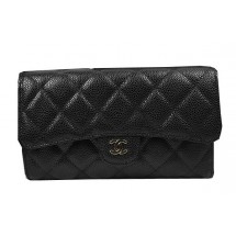 Knockoff Chanel Tri-Fold Wallet Black Original Cannage Pattern A31506 Gold JK1495tp21