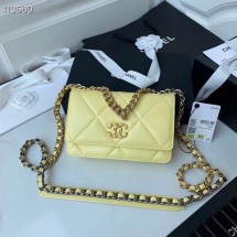 Knockoff High Quality Chanel 19 Classic Sheepskin Leather Chain Wallet AP0957 LIGHT YELLOW JK2883FA65