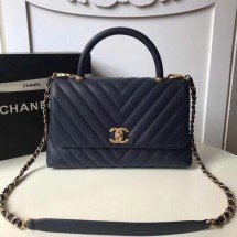 Knockoff High Quality Chanel Flap Bag with Top Handle A92991 Navy Blue JK5073FA65