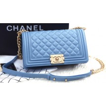 Luxury Boy Chanel Flap Shoulder Bag SkyBlue Sheepskin Leather A67086 Gold JK595Lv15