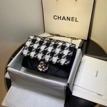 Luxury CHANEL 19 Flap Bag AS1154 Black&white JK4363UV86