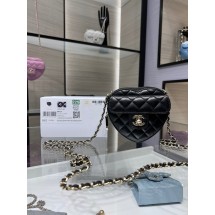 Luxury Chanel 2022S Love Heart mini Lambskin Crossbody Chain Bag AO2784 black JK2490bE46