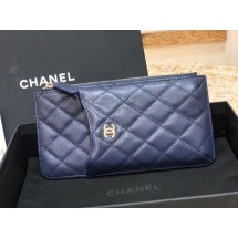 Luxury Chanel Calfskin Leather Card packet & Gold-Tone Metal A81598 royal blue JK1188QT69