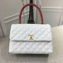 Luxury Chanel Caviar Leather Top Handle Bag 92991 White JK5823UV86