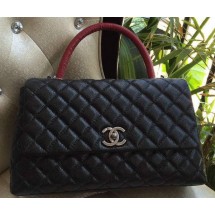 Luxury Chanel Classic Top Handle Bag Original Cannage Pattern A95168 Black&Red JK458QT69