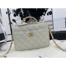 Luxury CHANEL HANDBAG Grained Calfskin&Gold-Tone Metal AP3222 white JK2454QT69