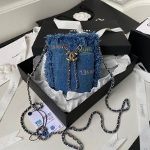 Luxury Chanel mini Drawstring Bag Denim AP2603 blue JK2538UV86