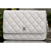 Luxury Chanel mini Flap Bag White Sheepskin Leather A33814 Silver JK740kp43