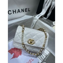 Luxury Chanel SMALL FLAP BAG Calfskin Imitation Pearls & Gold-Tone Metal AS3000 white JK2903UV86