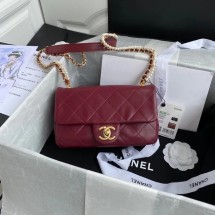 Luxury Chanel small flap bag Lambskin & Gold-Tone Metal AS2210 Burgundy JK3831kp43