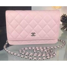 Luxury Chanel WOC mini Flap Bag Pink Sheepskin A5373 Silver JK93QT69