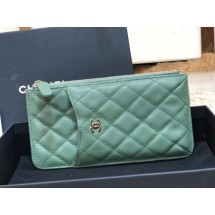 Luxury Replica Chanel Calfskin Leather Card packet & Gold-Tone Metal A81598 green JK1186vv50