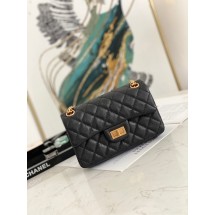 Luxury Replica Chanel MINI 2.55 HANDBAG Metallic Grained Calfskin & gold Metal AS0874 black JK2817vv50