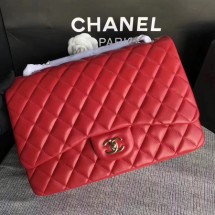 New Chanel Maxi Quilted Classic Flap Bag Red Sheepskin Leather A58601 Gold JK5479Uf80