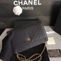 Quality Chanel WOC Flap Shoulder Bag Black Calfskin A33814 Gold JK5632Vu63