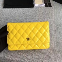 Replica AAA Chanel WOC Flap Bag Patent Leather A33814C Yellow JK5692of41