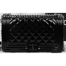 Replica Boy Chanel Flap Bag Original Patent Leather A67025 Black JK816HB48