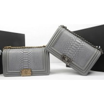 Replica Boy Chanel Flap Bag Original Python Leather A67025 Grey JK760ls37