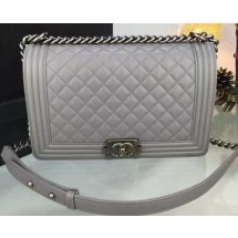 Replica Boy Chanel Flap Bags Original Grey Cannage Pattern A67088 Silver JK47Kg43