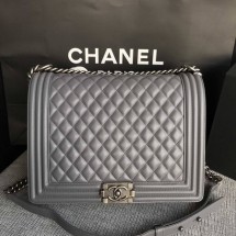 Replica Boy Chanel Flap Shoulder Bag Grey Original Sheepskin Leather A67087 Silver JK5435Ix66