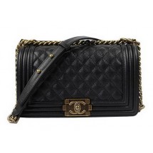 Replica Boy Chanel Flap Shoulder Bags Black Original Cannage Pattern A67025 Gold JK993it96