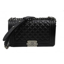 Replica Boy Chanel Flap Shoulder Bags Black Original Sheepskin A67025 Silver JK862Ac56