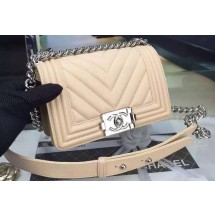 Replica Boy Chanel mini Flap Bag Original Chevron Nubuck Leather A5707 Apricot JK323YP94