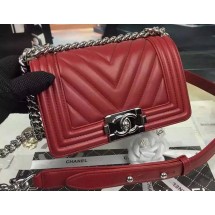 Replica Boy Chanel mini Flap Bag Original Chevron Nubuck Leather A5707 Burgundy JK325Ye83