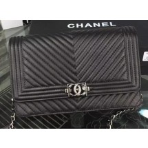 Replica Boy Chanel WOC Flap Bag Original Chevron Sheepskin A53731 Black JK431DY71