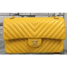 Replica Chanel 2.55 Series Flap Bag Yellow Lambskin Chevron Leather A5023 Gold JK588XB19