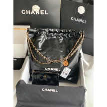 Replica CHANEL 22 HANDBAG Shiny Calfskin & Gold-Tone Metal AS3262 black&white JK2393hD86