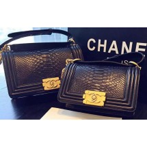 Replica Chanel Boy Flap Shoulder Bag Black Python Leather A66094 Gold JK619EO56