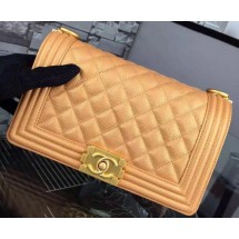 Replica Chanel Boy Flap Shoulder Bag Gold Original Calfskin Leather A8708 Gold JK261Fi42