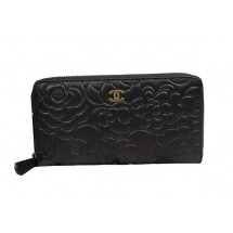 Replica Chanel Camellias Zippy Wallet in Original Leather CHA50085 Black JK1526DY71