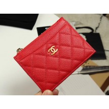 Replica Chanel classic card holder Grained Calfskin & Gold-Tone Metal A84105 red JK1318XB19