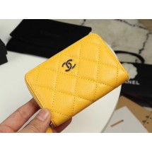 Replica Chanel classic card holder Grained Calfskin & silver-Tone Metal A69271 yellow JK1312cK54