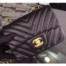 Replica Chanel Classic mini Flap Bag Black Chevron Sheepskin Leather A68748 Gold JK629zR45