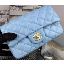 Replica Chanel Classic mini Flap Bag SkyBlue Sheepskin Leather A67350 Gold JK633AP18