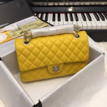 Replica Chanel Flap Original Sheepskin Leather CF1112 Yellow silver chain JK5157iu55