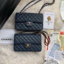 Replica Chanel Flap Shoulder Bag Grained Caviar Leather A01113 Dark Blue JK2405Hd81