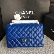 Replica Chanel Flap Shoulder Bags Blue Original Lambskin Leather CF1113 Silver JK5727aG44