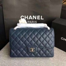 Replica Chanel Flap Shoulder Bags Dark Blue Original Calfskin Leather CF1113 Silver JK5347DY71