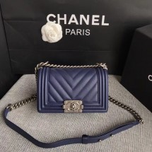 Replica Chanel Le Boy Flap Shoulder Bag Original Calf leather A67085 dark blue silver Buckle JK5200ui32