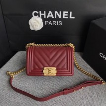 Replica Chanel Le Boy Flap Shoulder Bag Original Caviar Leather P67085 Deep red Gold Buckle JK5242SV68