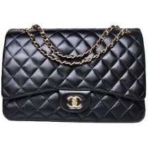 Replica Chanel Maxi Quilted Classic Flap Bag Black Sheepskin A58601 Gold JK682KG80