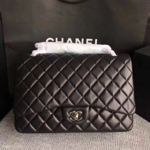 Replica Chanel Maxi Quilted Classic Flap Bag Black Sheepskin Leather A58601 Silver JK5480ij65