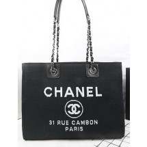 Replica Chanel Medium Canvas Tote Shopping Bag A67001 Black JK763BB13