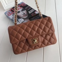 Replica Chanel mini Classic Flap Bag Brown Original Sheepskin Leather A1116 Gold JK5930ui32