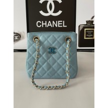 Replica Chanel mini Shoulder Bag Grained Calfskin&Gold-Tone Metal AB3176 blue JK2313KG80